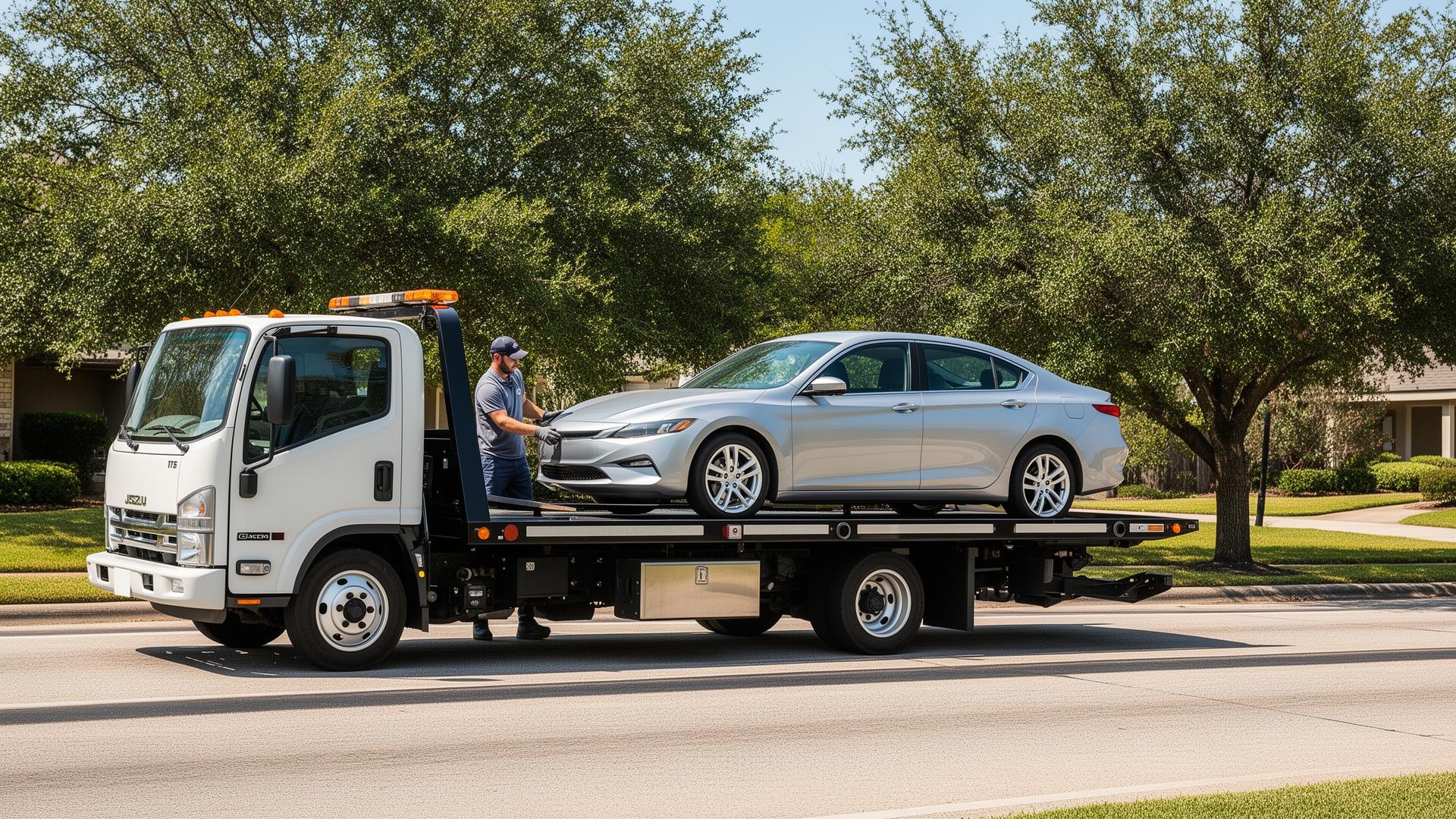 Titan Towing truck on Houston highway at night